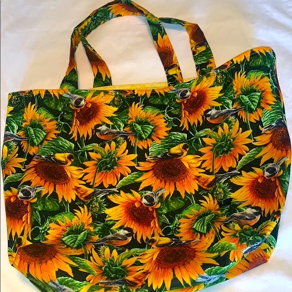 Hand Crafted All Purpose Reusable 100% Cotton Sunflower Tote Bag - Picture 3 of 5